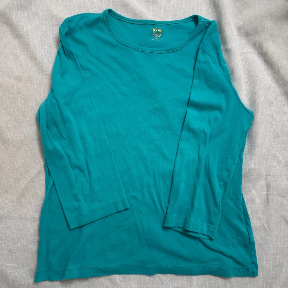 Anne Klein‎ Teal Long Sleeve Top 100% cotton.